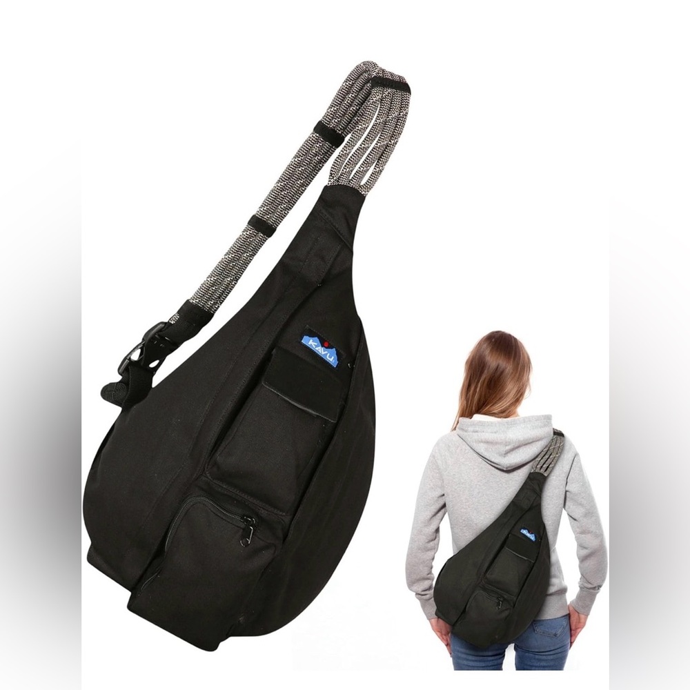 Kavu Black Rope Sling Bag Black EUC